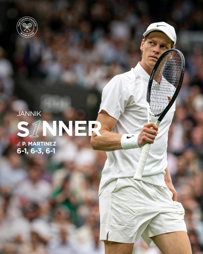 开云官网-连续两轮仅丢5局！辛纳3-0轻取马丁内斯，晋级温网16强