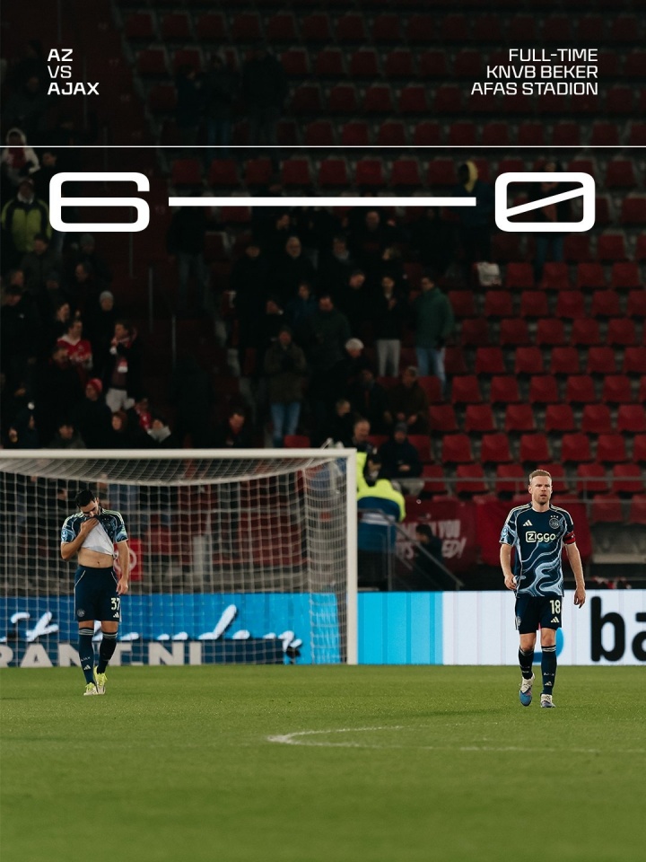 kaiyun-阿贾克斯0-6惨败！球员：我们不配称为阿贾克斯，应该给球迷退票